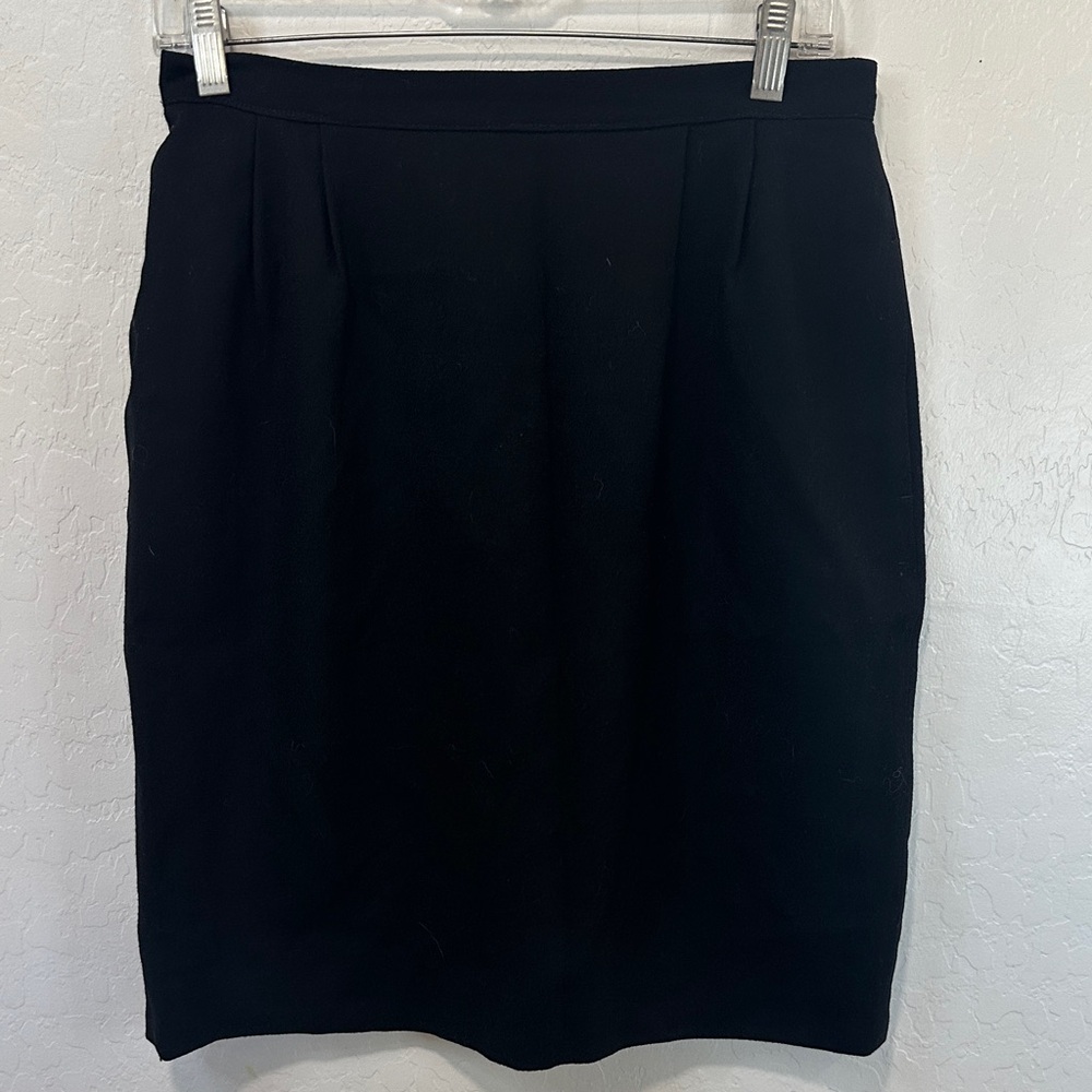 Black Pencil Skirt Women's 12P petite vintage 100% wool straight mini zip work